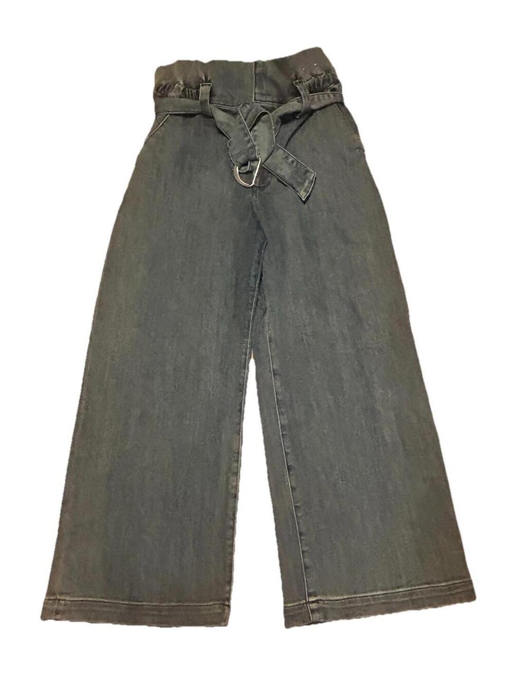 Express Womens 10 Cropped Wide Leg Jeans High Rise Paperbag Waist Belted Dark